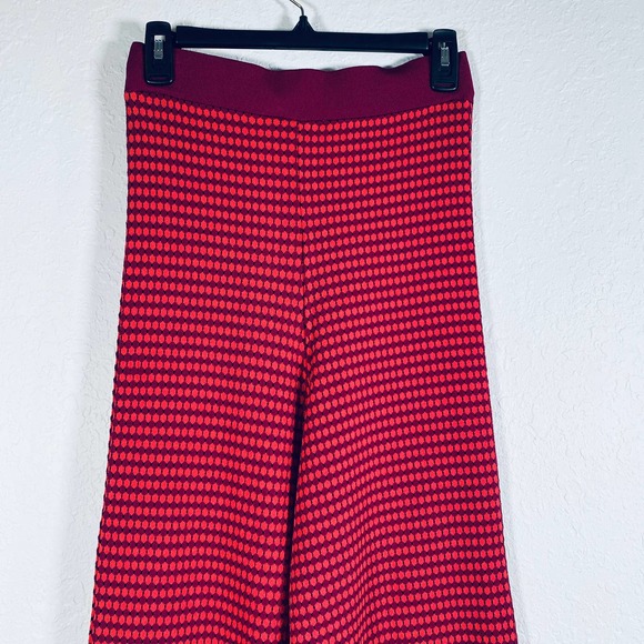 Zara Knit High Two Tone Print Flare Pants Red - Picture 9 of 13